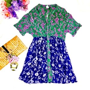 Anthropologie Green and Blue Floral Blouse